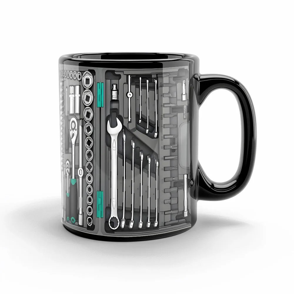 Funny 325ml Coffee Mug Toolbox Design Wrench Pattern Mechanic Water Cup Sturdy Ceramic Mechanic Mug Auto/Car Mechanic Gift