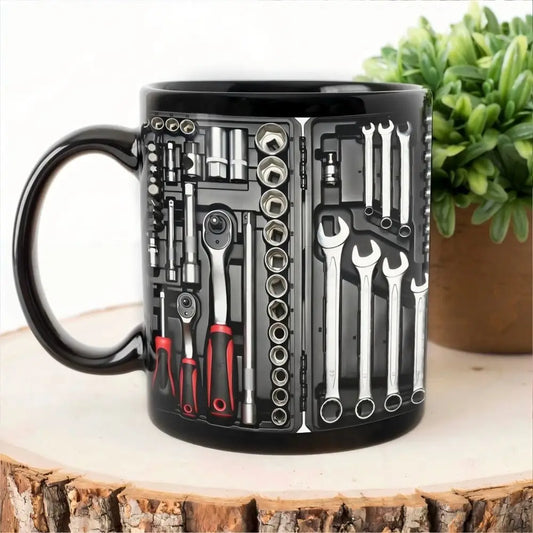 Funny 325ml Coffee Mug Toolbox Design Wrench Pattern Mechanic Water Cup Sturdy Ceramic Mechanic Mug Auto/Car Mechanic Gift