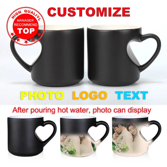 New DIY Photo mug best gift for friends Changing Color Love heart Mug unique Ceramic Coffee Cup custom your photo on Tea