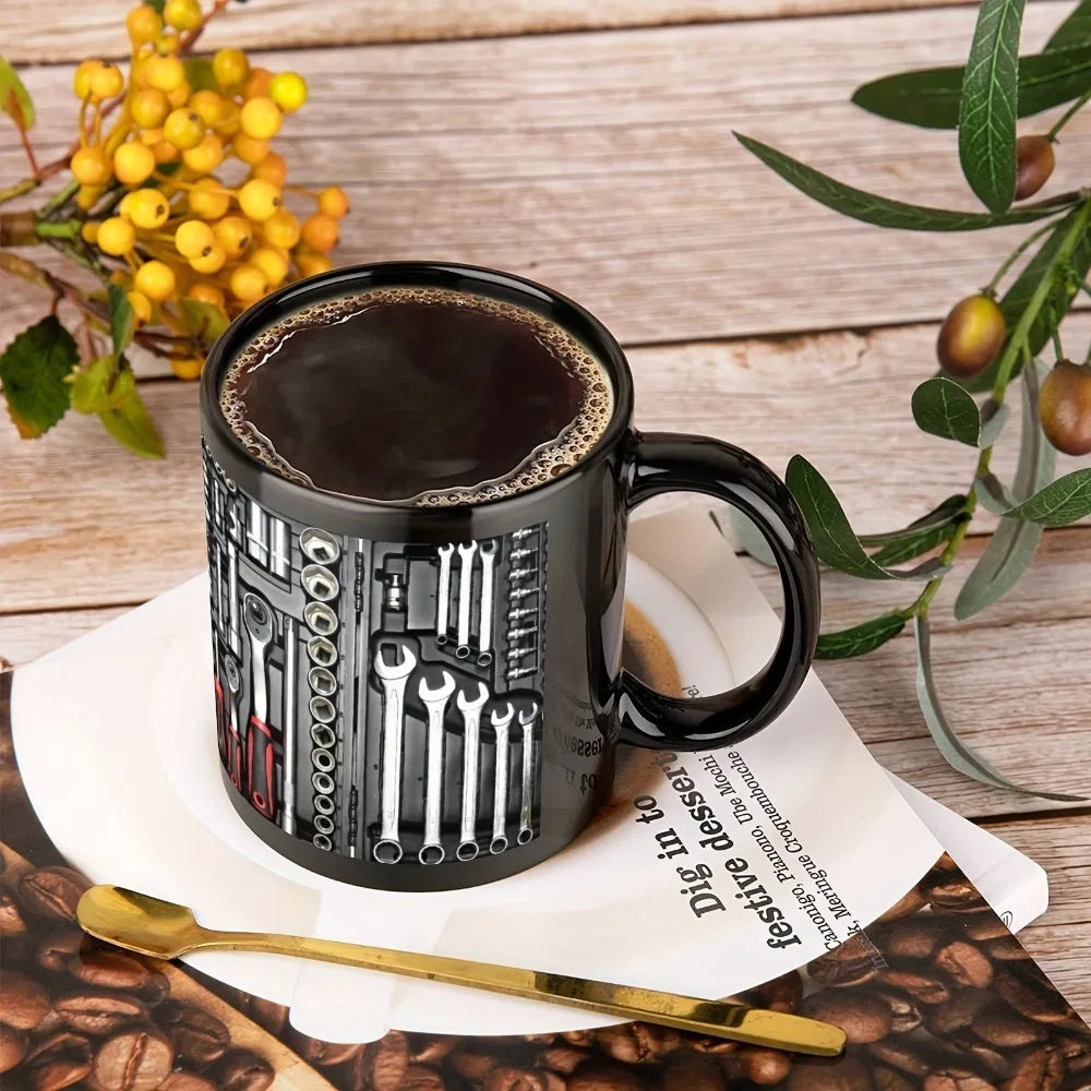 Funny 325ml Coffee Mug Toolbox Design Wrench Pattern Mechanic Water Cup Sturdy Ceramic Mechanic Mug Auto/Car Mechanic Gift