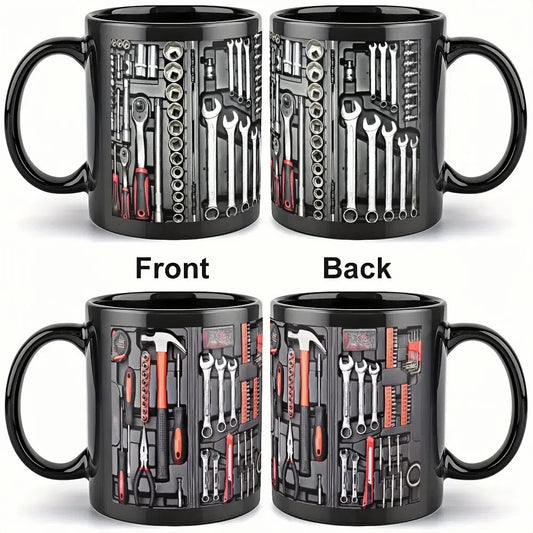 Funny 325ml Coffee Mug Toolbox Design Wrench Pattern Mechanic Water Cup Sturdy Ceramic Mechanic Mug Auto/Car Mechanic Gift