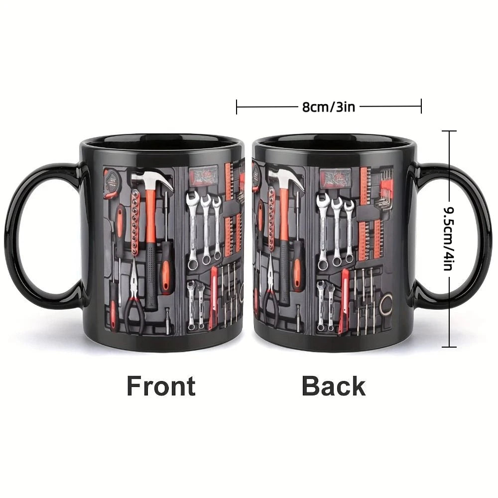 Funny 325ml Coffee Mug Toolbox Design Wrench Pattern Mechanic Water Cup Sturdy Ceramic Mechanic Mug Auto/Car Mechanic Gift