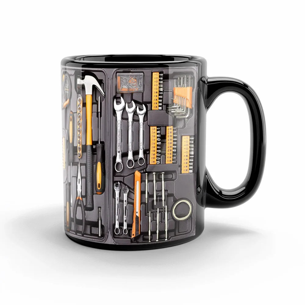 Funny 325ml Coffee Mug Toolbox Design Wrench Pattern Mechanic Water Cup Sturdy Ceramic Mechanic Mug Auto/Car Mechanic Gift