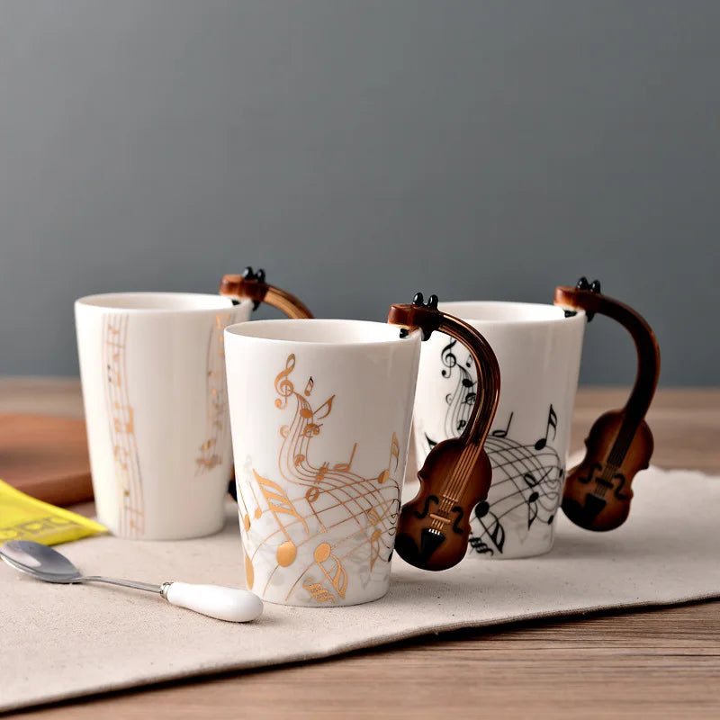 Ceramic Cup Music Creative Water Cup Musical Note Mug Gift Coffee Cup Musical Instrument Handle