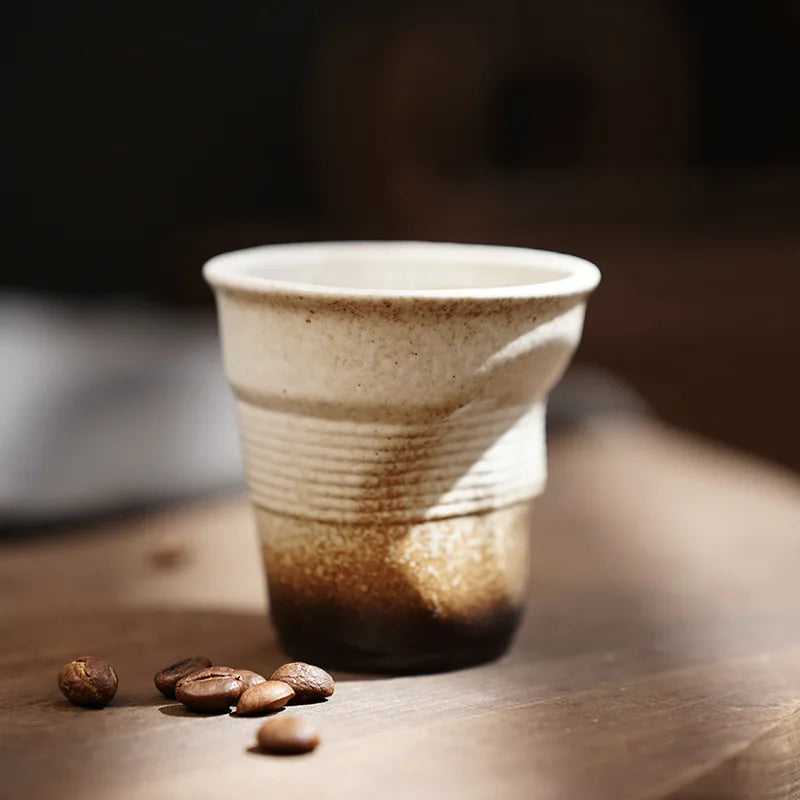 Creative Coarse Ceramic Coffee Cups Retro Irregular Folded Ceramic Mug 3oz 90ml