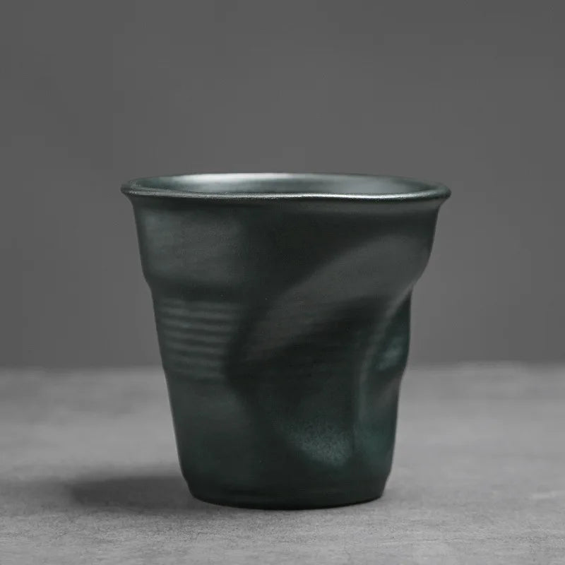 Creative Coarse Ceramic Coffee Cups Retro Irregular Folded Ceramic Mug 3oz 90ml