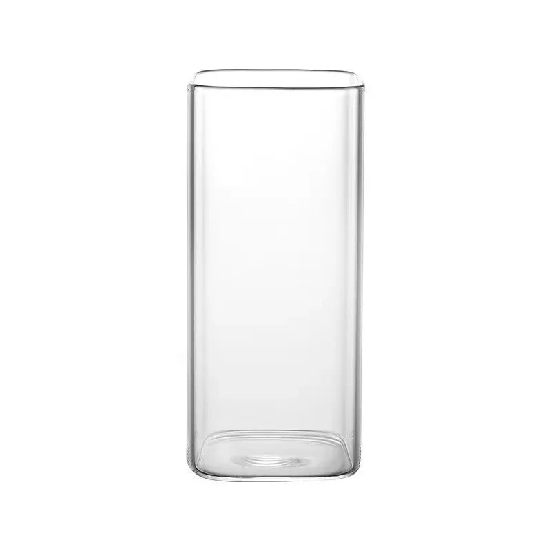 Coffee Mug for Drinkware Glass Water CupSquare Heat Resistant Coffee Glass Cup with Lid Straw Transparent Milk Tea Juice Cups