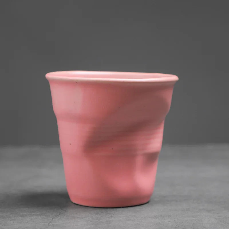 Creative Coarse Ceramic Coffee Cups Retro Irregular Folded Ceramic Mug 3oz 90ml