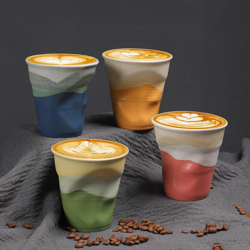 Creative Coarse Ceramic Coffee Cups Retro Irregular Folded Ceramic Mug 3oz 90ml